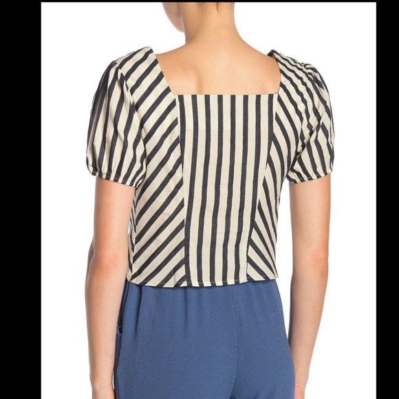 June & Hudson Puff Sleeve Stripe Blouse Large - Picture 2 of 2